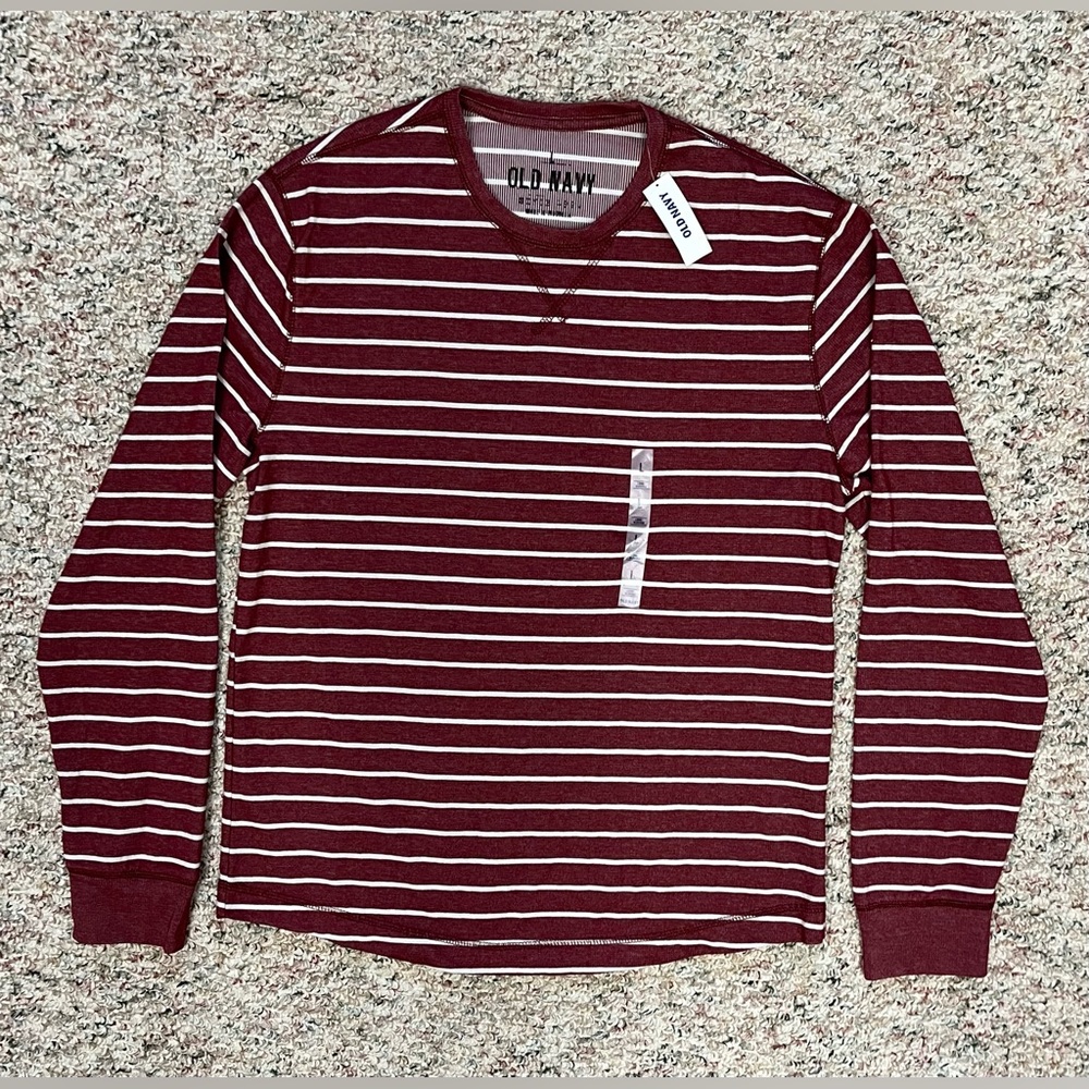 Men’s Old Navy Maroon and White Striped Long Sleeve Shirt Size Large